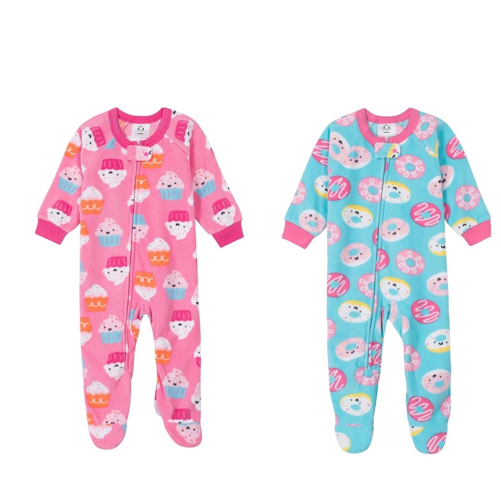 Gerber Baby Girls Footed Fleece Pajamas- Set of 2 (Donuts and Cupcakes), 12M